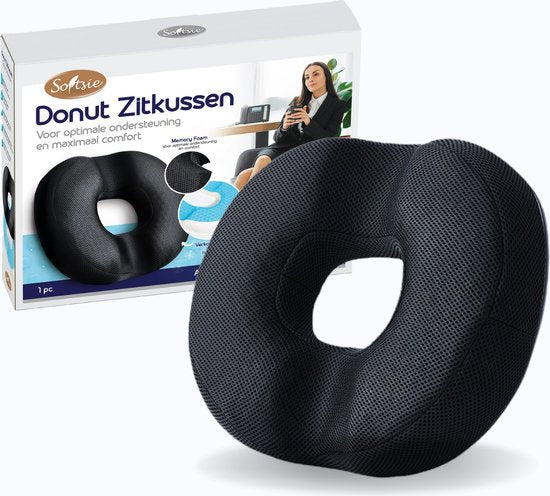 Softsie Donut ZitKussen Orthopedisch & Ergonomisch Voor Auto En Bureaustoel - Stuitkussen - Ringkussen - Zitring Kussen - voor Aambeien, Piercing en Stuitje