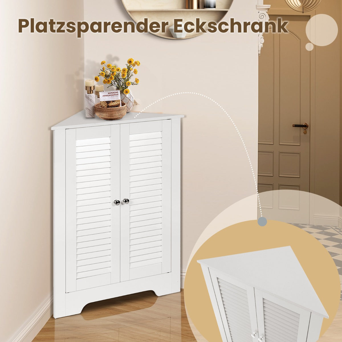 Coast Hoekkast - Lattendeur - Verstelbare plank - MDF - 63 x 32 x 81,5 cm - Wit