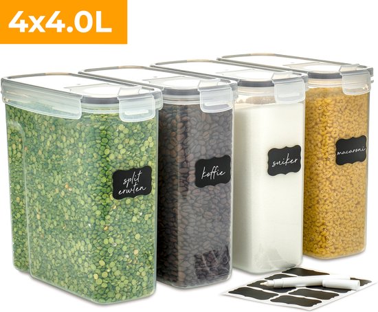 Stosh Voorraadpotten - Voorraadbussen - Luchtdicht - 4 Stuks - 4.0L - BPA-vrij - Kunststof