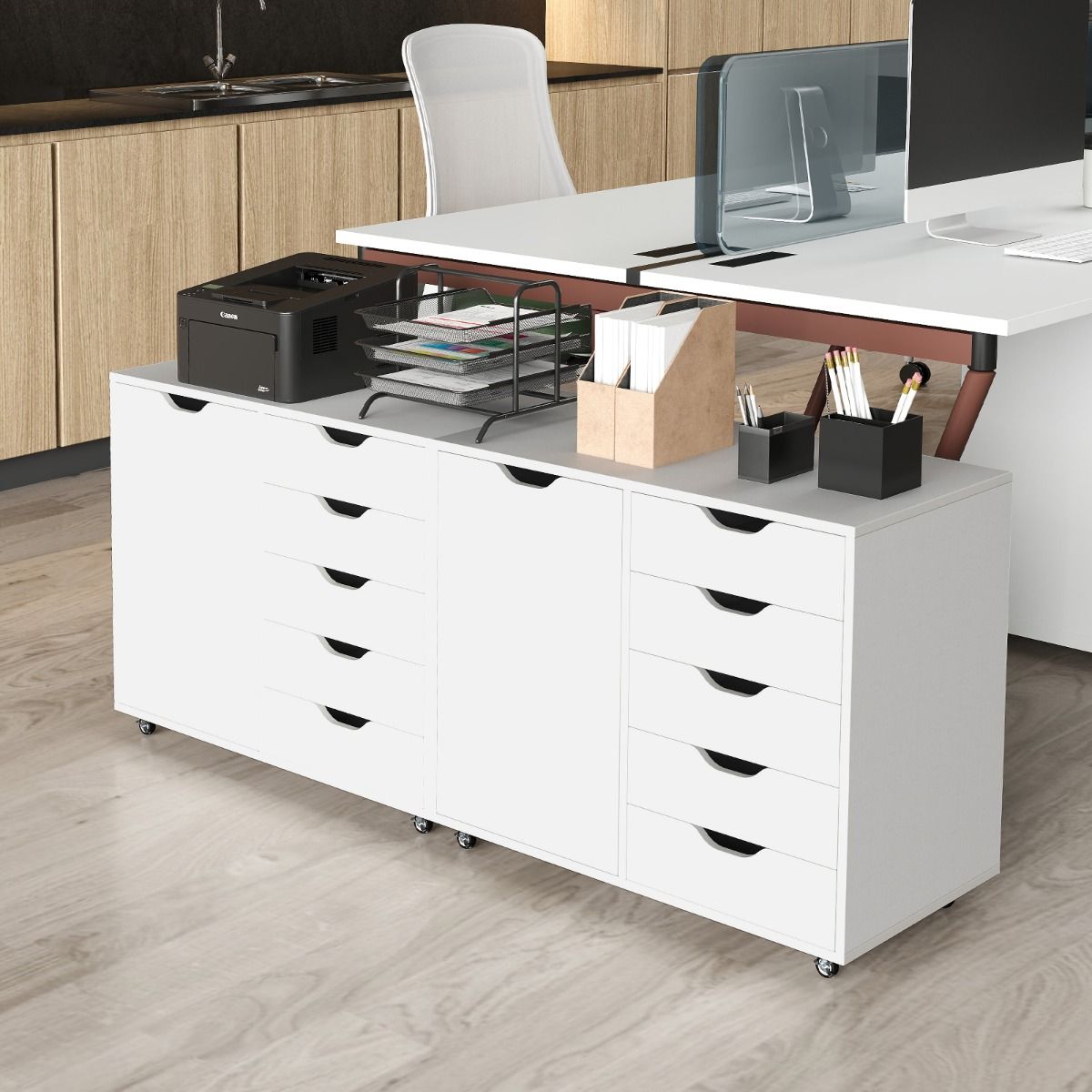 Coast Rolcontainer met 5 lades en deur - verstelbare plank - op wielen - wit 78 x 40 x 65 cm