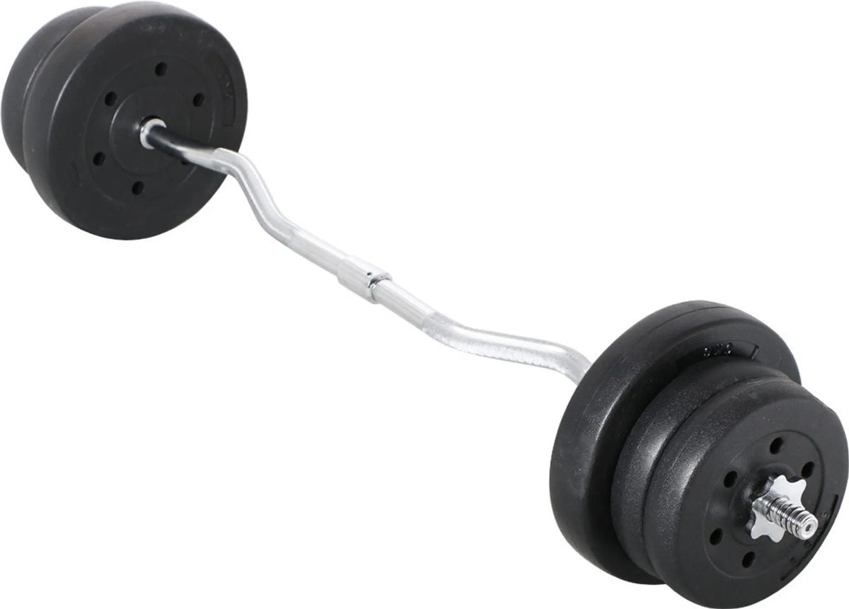 Yaheetech EZ-curl Halterset 25 kg – Voorzien Van Verchroomde Curlstang En 6 Beton-gewichtsschijven En Stersluitingen – Voor Krachttraining En Spieropbouw – Zwart Metaal Kunststof En Beton – 120 x 26 x 26 cm