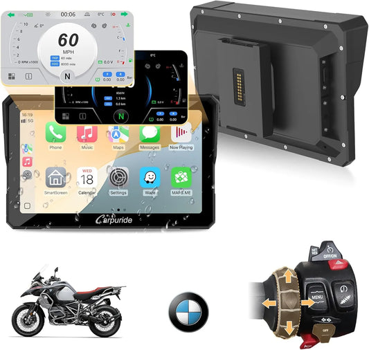 Carpuride W702BS Pro 7 inch Motorfiets CarPlay Scherm - BMW Wonderwiel - Draadloos CarPlay & Android Auto - Waterdicht - Zwart