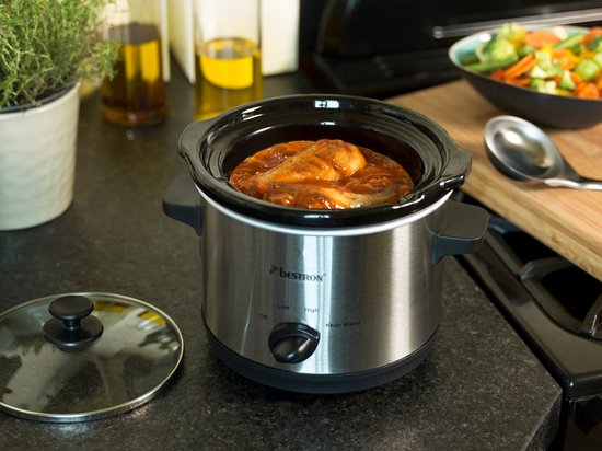 Bestron Slowcooker 120W - ASC150 - 1,5L - Keramische binnenpan - Zilver