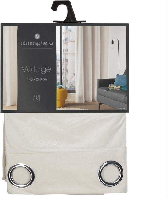 Atmosphera gordijn lilou - L260 x B140 cm - ivoor wit - polyester - met ringen