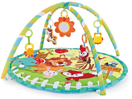 FUEGOBIRD - Baby Play Mat - Colorful Zoo - Deluxe Gym - Color Interaction and Grasping toys - Beautiful sound - Developmental play for babies from 2 months+ - Round