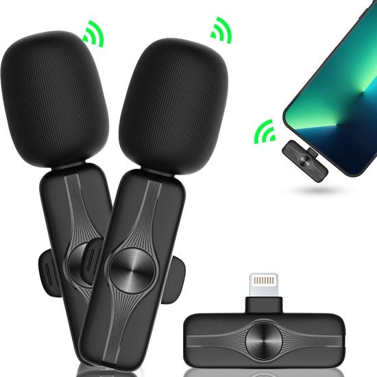 MATTI® 2-in-1 - Draadloze Microfoon voor Vlogs - iPhone - Dasspeld Microfoon - Lavalier - Lightning