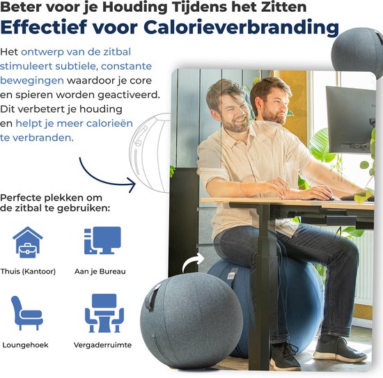 Backerz Zitbal 75 CM - Zitballen met Hoes Linnen - Ergonomische Bureaustoel Kantoor en Thuis - Luxe Yoga Bal - Antraciet 2