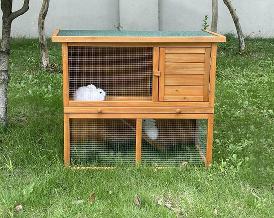 Konijnenhok met ren - hok voor konijn cavia knaagdieren - kooi voor dieren - dierenverblijf - geschikt voor binnen en buiten