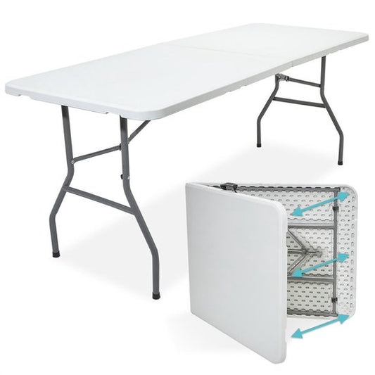 LifeGoods Inklapbare Tafel - 70x180cm - Verstelbare en stevige Klaptafel - Weerbestendig - Vouwtafel voor Buiten - Wit