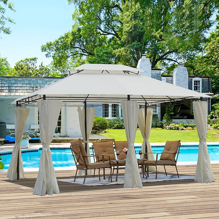 Kahomvis Paviljoen 13 x 10 ft – Waterafstotend – Dubbel Dak – Met Afneembare Zijwanden