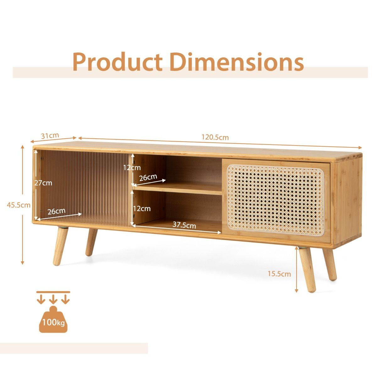 Coast TV-Kast - Max. 100 kg - Bamboe - 121 x 26 x 46 cm