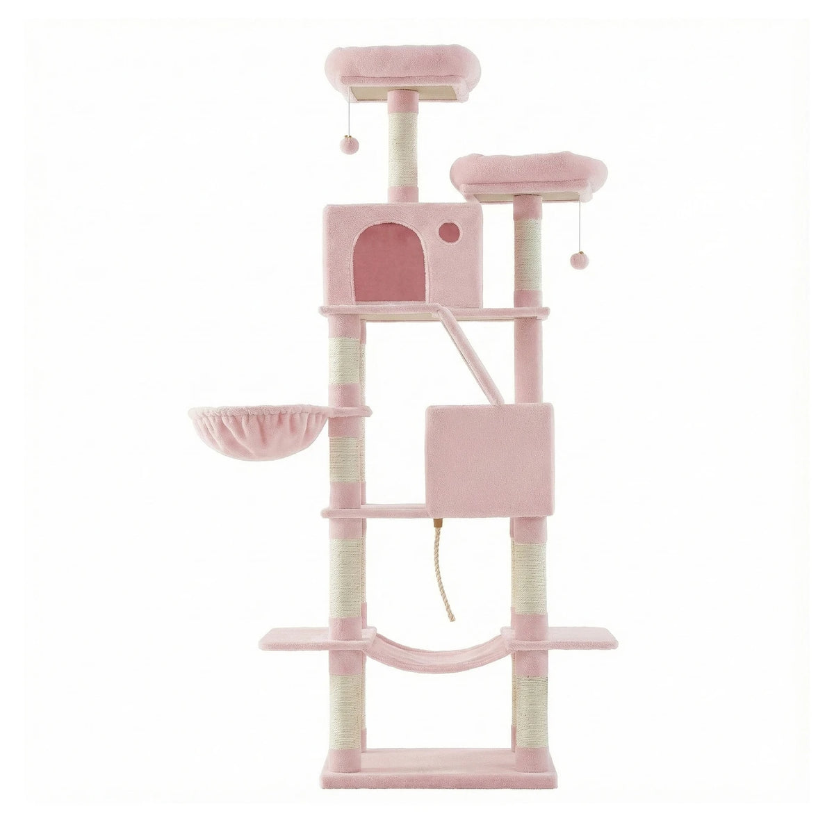 Joyfurnos Krabpaal 206 cm - XXL Kattentoren met 13 Krabstammen, 2 Kattenhuisjes & Hangmat - Roze