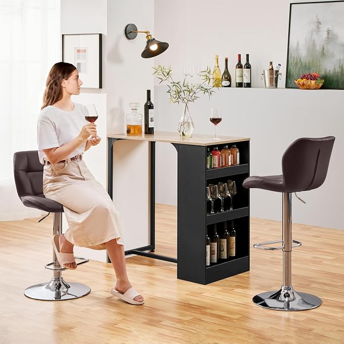 Yaheetech Barkrukken - Set van 2 - Verstelbaar 62,5-84,5 cm - 360° Draaibaar - Bruin