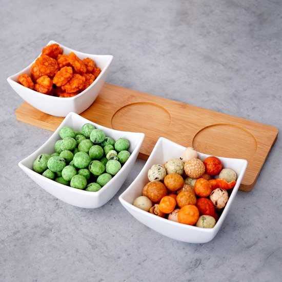 Excellent Houseware - Serveerplank/borrelplank- hapjes/saus/tapas - porselein - incl. 3x schaaltjes
