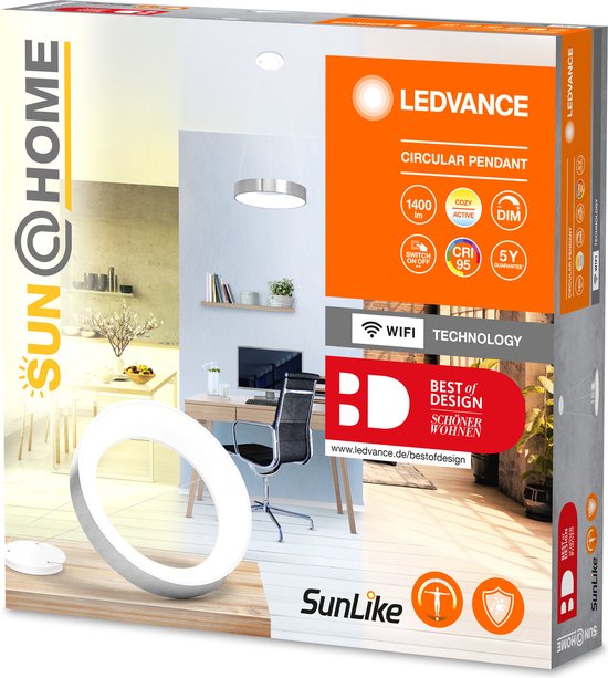 Ledvance – Pendellamp met Biorythmus-functie – 450 mm – Aluminium – Dimbaar – 2200–5000 K – 500 lm – Zilver