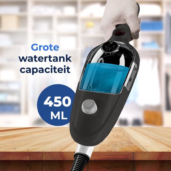Stoomreiniger 2 in 1 - Handstomer - Vlekkenreiniger - Met 8 Opzetstukken en 2 Microvezeldoeken - Bank, Vloer, Badkamer en Tapijt Reinigen - Zwart