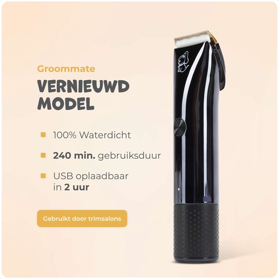 Dutchwide Groommate Draadloze Dierentondeuse - Incl. 4 Opzetstukken - zwart