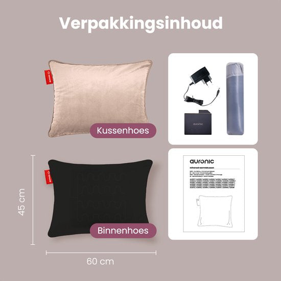 Auronic Warmtekussen - Velvet - 45x60 - Draadloos - Oplaadbaar - Elektrisch kussen - Infrarood - Roze