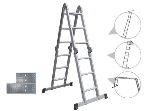 Batavia Aluminium Multifunctionele Ladder 4x3 sporten - Hoogte 165 cm | Werkhoogte 339 cm - Compact 90x33,5x25 cm