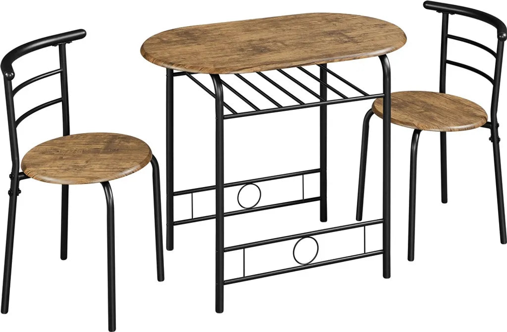 Yaheetech Eethoek 3-delig - Bruin - Eettafel met Opbergplank en 2 Stoelen voor 2 Personen