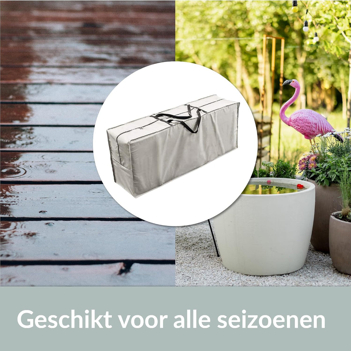 Chefarone Opbergtas voor Tuinkussens - Waterafstotend - 125 x 50 x 32 cm - 420D Polyester - Lichtgrijs
