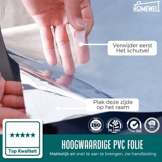 Homewell Zonwerende HR Raamfolie 120x300cm - Statisch Isolerende folie met Spiegeleffect - Zwart (incl. Rakel)