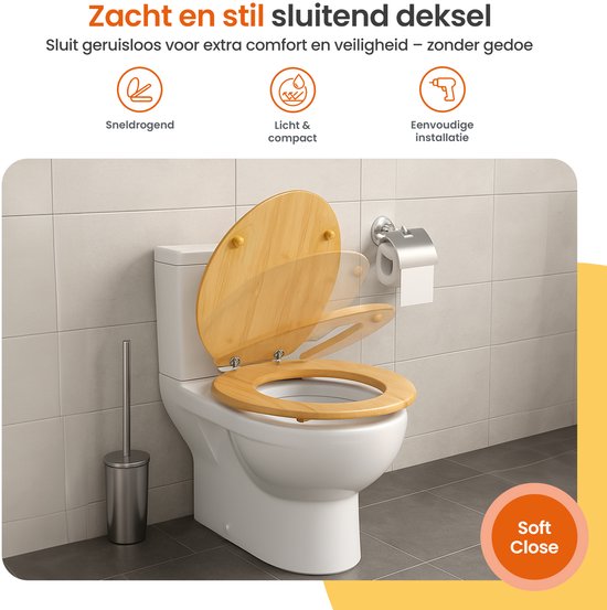 Goliving WC bril - Toiletbril met Deksel - Softclose - Universeel - Inclusief Montageset - Hout - Bamboe