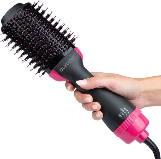 Auronic 3-in-1 Föhnborstel - Keramische Magic Brush - Airstyler - Lang/Stijl/Krullen - 1000W - Zwart/Roze