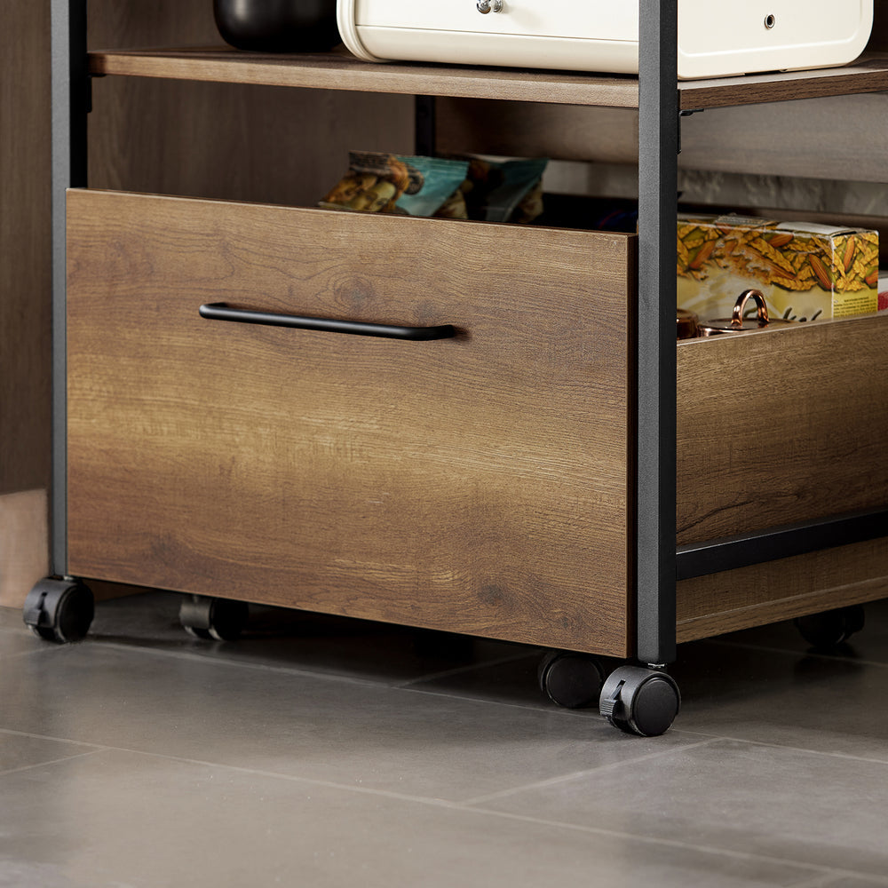 SoBuy Keukenwagen met 1 plank en 2 lades - Max. 63KG - 60 x 45 x 90 cm - Houtkleur