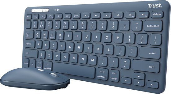 Trust Lyra - Draadloos Toetsenbord en Muis - Multi connect - Qwerty US - Blauw