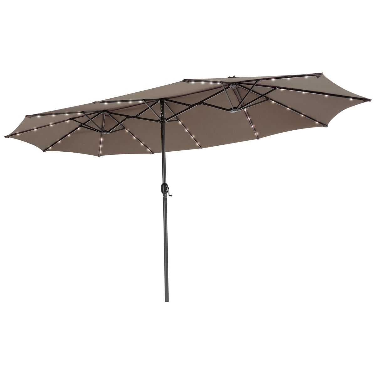 Coast Dubbelzijdige Terrasparasol 470 x 280 cm - 48 LED-Lampjes met Zonnepaneel - Zwengelsysteem - Bruin