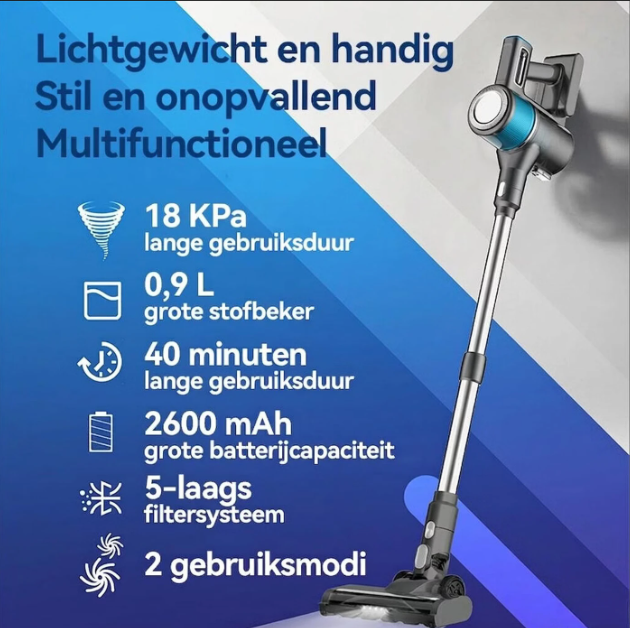 Ochama Draadloze Steelstofzuiger 4-in-1 - 18 kPa - 40 Minuten Gebruikstijd - 2600 mAh - LED-verlichting - Zakloos - Model XL-613M4