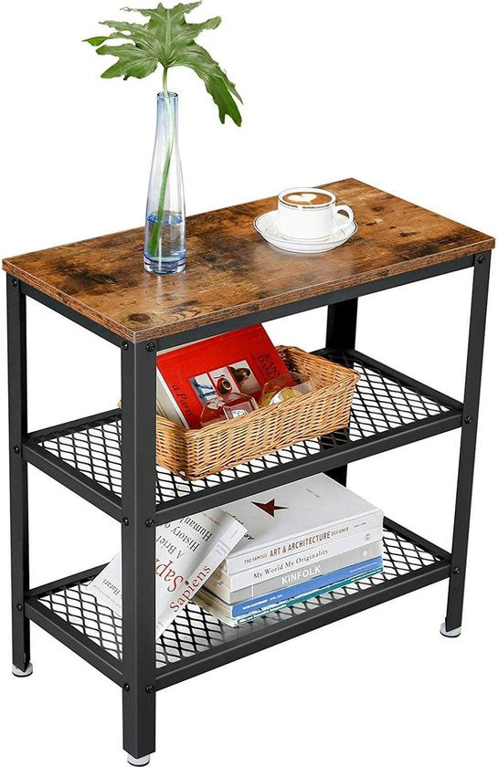 O'DADDY® Wandtafel - Sidetable Industrieel - met 2 gaasplanken - bijzettafel 60x30x60 cm - Haltafel - kleur bruin