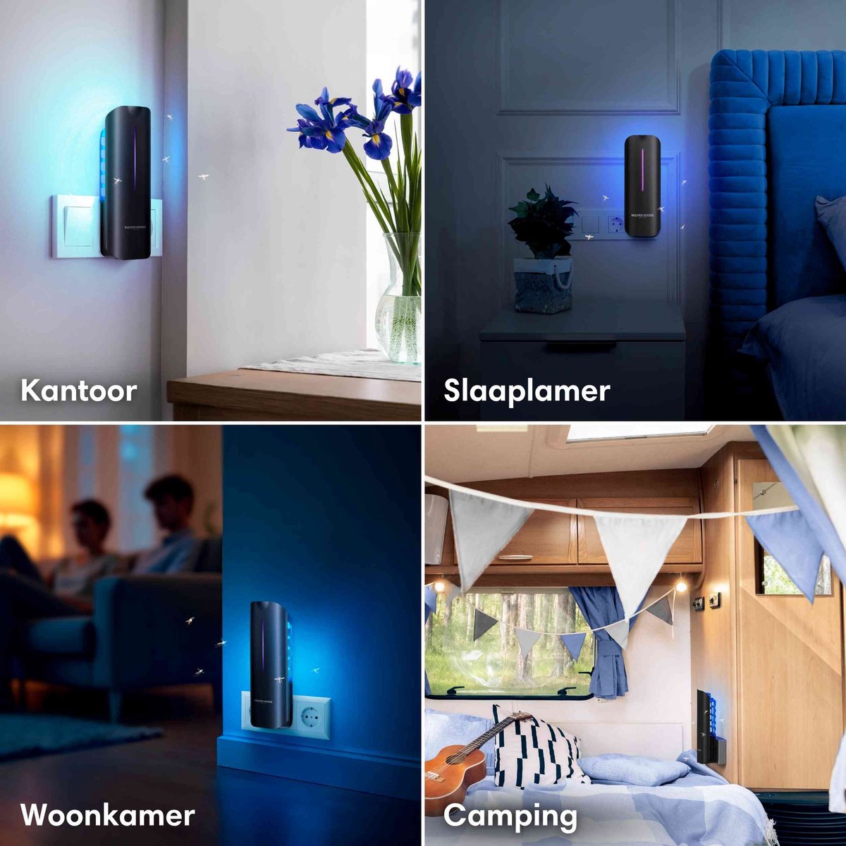 Vulpes Goods® Verjager Muggenlamp 9x9x25cm – Grijs – UV-LED Vliegenlamp met Plakstrip – Stil, Geurloos & Gifvrij – Inclusief 10 Navulbare Lijmplaten – Voor Binnengebruik
