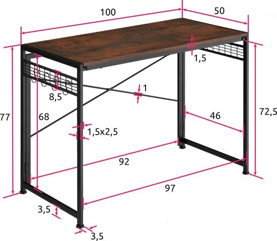 tectake® - Bureau Paterson inklapbaar 102x51x77cm - donkerbruin - 404660