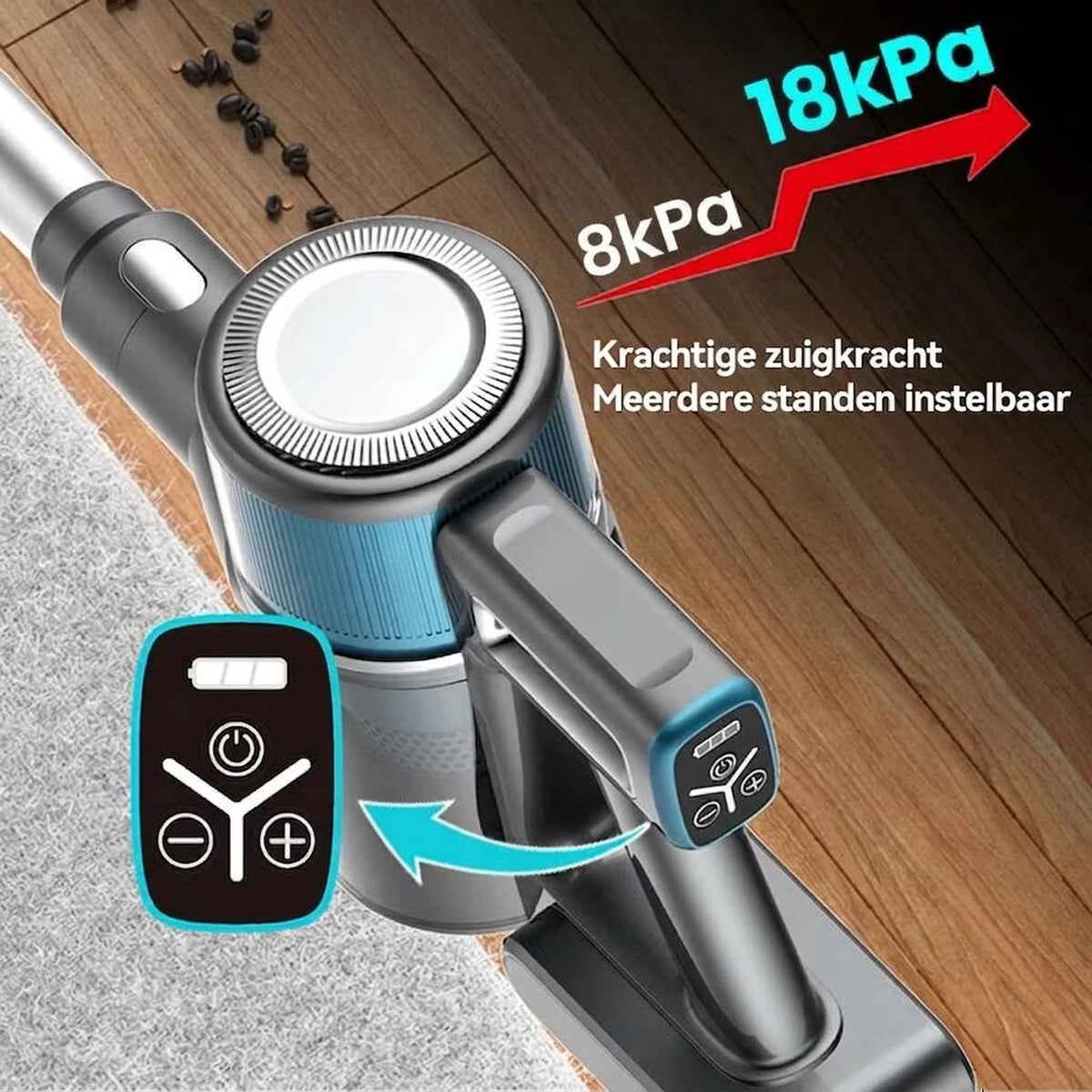 Ochama Draadloze Stofzuiger 4-in-1 - Steel- en Handstofzuiger - 18 kPa Zuigkracht - 40 Minuten Looptijd - LED-display