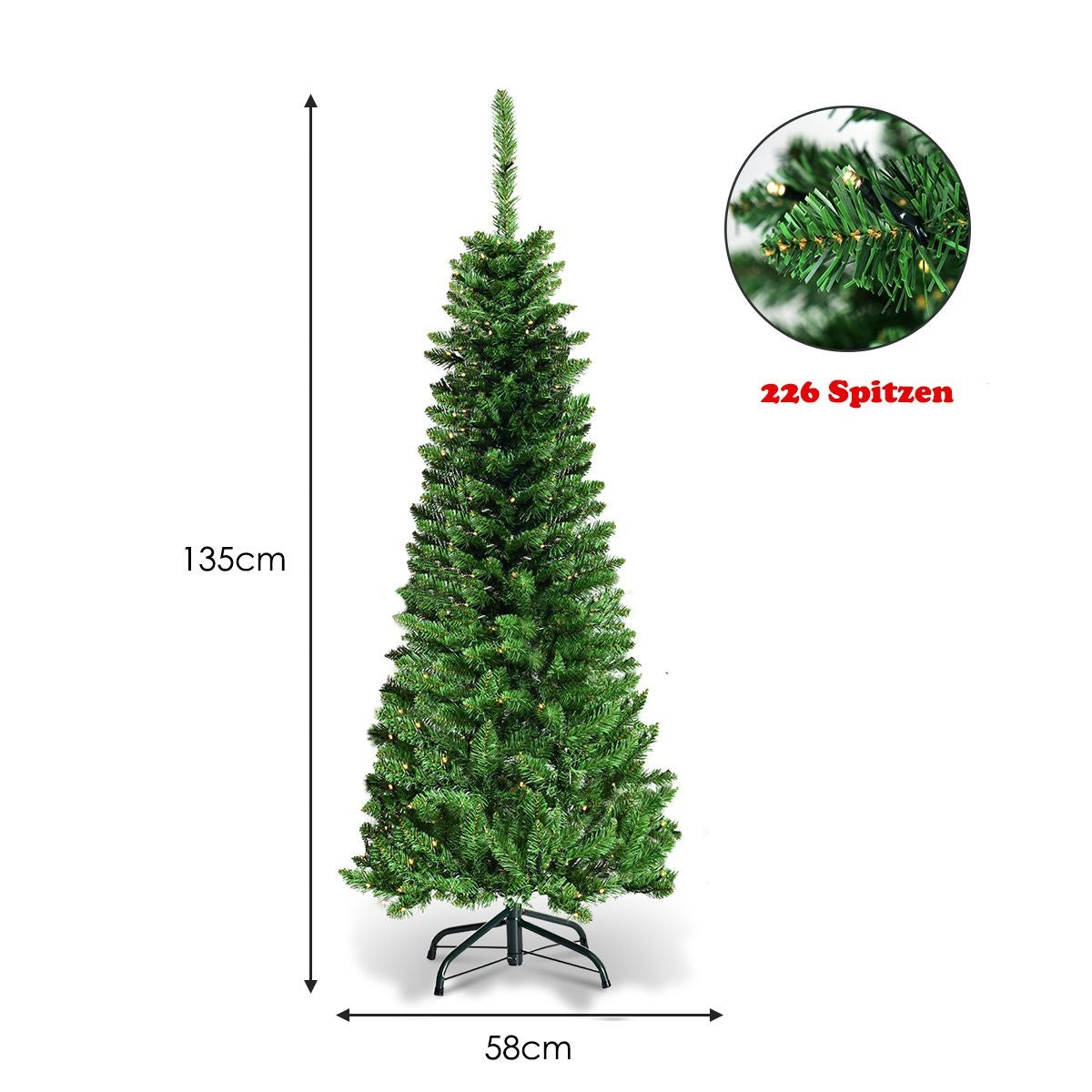 Coast Kunstkerstboom Smal - MET Warm Witte LED Verlichting - Groen - 135cm