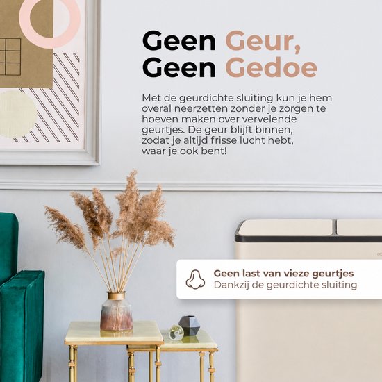 O'DADDY® Prullenbak – Afvalbak - Prullenbak 60 liter - Pedaalemmer – Vuilnisbak - Prullenbak 2 vakken - Prullenbak afvalscheiding – Afvalbak afvalscheiding - 2 Binnen emmers - Soft-Close - Inclusief 15 Afvalzakken - Beige