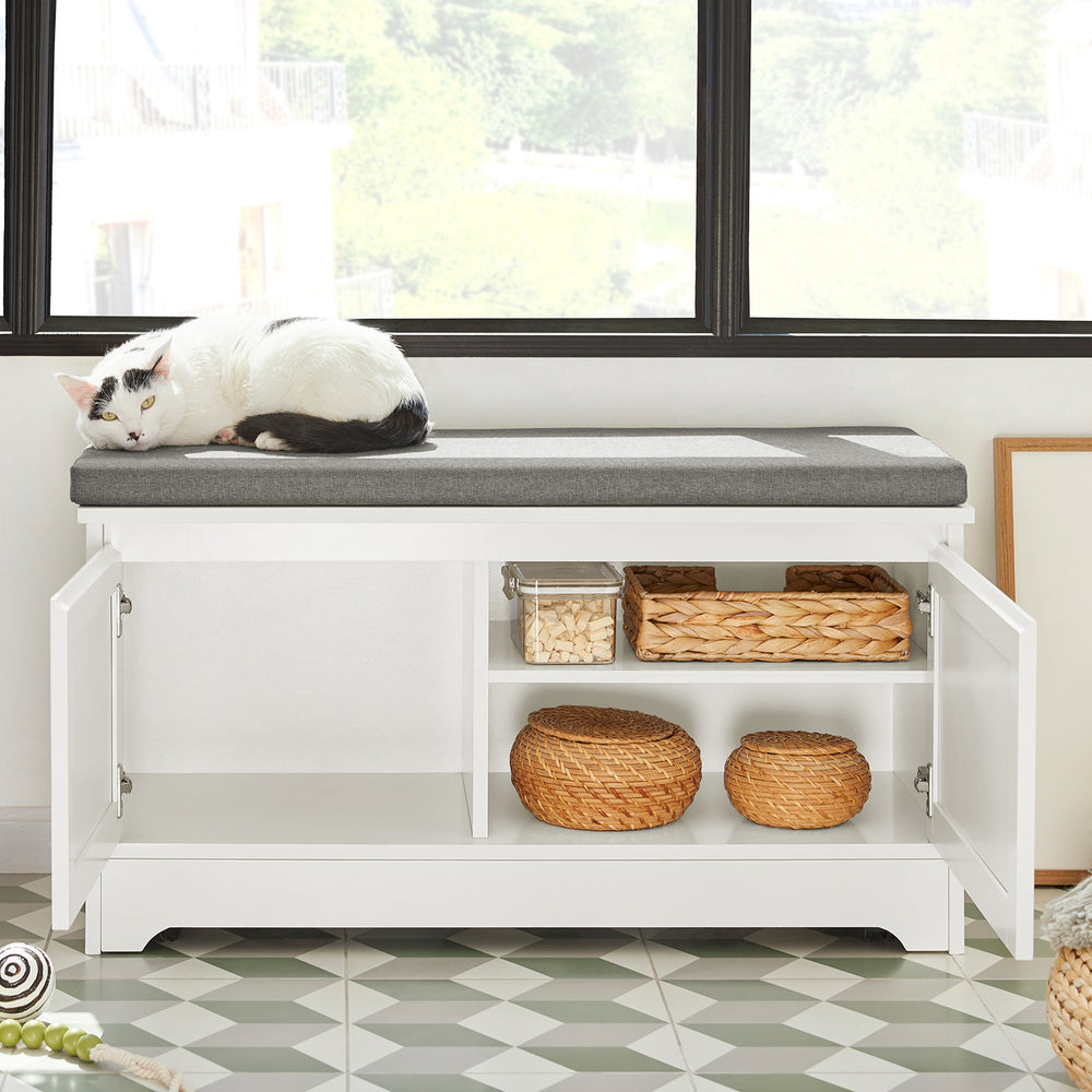SoBuy FSR136-W Kattenhuis - Katten Bench - Kattenbak Kast - Kattenbakkast - Schoenenbank - Schoenenrek - Schoenenkruk - 90x36x44cm - Wit