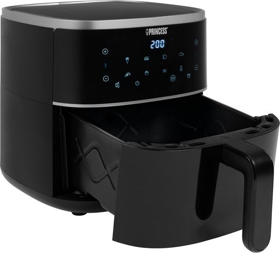 Princess Digitale Airfryer 182238 - Inclusief in hoogte verstelbaar Grillrack - Groot 4 Liter - Heteluchtfriteuse - Zwart - Digital Touchscreen - 8 Automatische Programma's