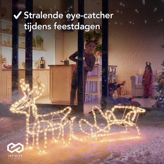 Infinity Goods Rendier Met Slee - Kerstverlichting - Buiten Binnen- LED Figuur - Kerstversiering - 3D Lichtslang - Kerst - Warm Wit