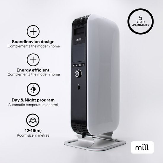 Mill AB-H1000DN - Design olieradiator - tot 16 m2 - droogt de lucht niet uit - stil - wit - 5 jaar garantie