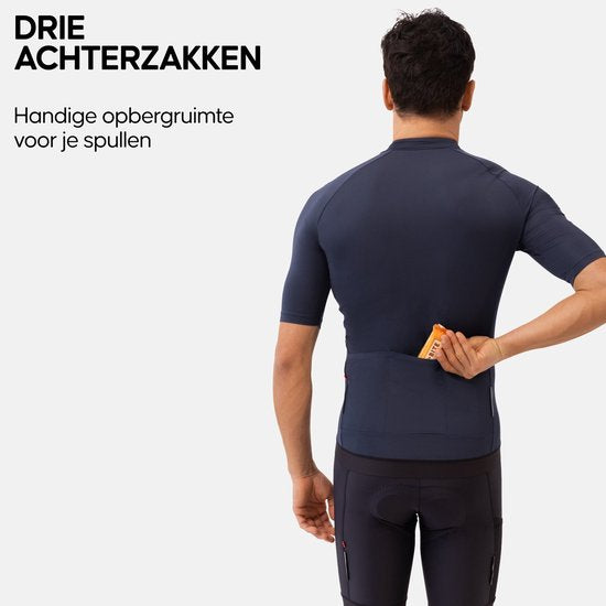 DANISH ENDURANCE Fietstrui voor Heren - Wielershirt - Korte Mouwen - Quick-Dry - Marineblauw - Maat M