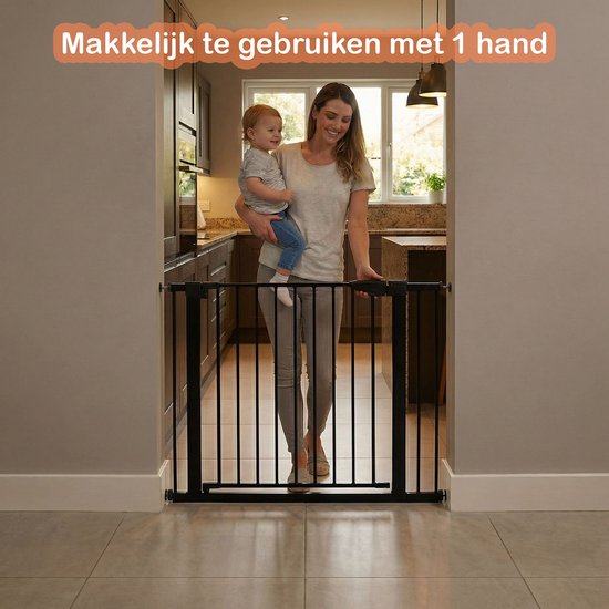 Traphekje Zonder Boren – 76 t/m 82 cm – Veiligheidshekje – Klembevestiging - Kinderhekje - Hondenhek - Zwart