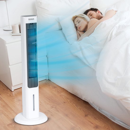 Livington ChillTower - Aircooler met waterkoeling - draagbare airconditioner met 3 niveaus - krachtige maxi-tower-luchtkoeler met tankvolume voor 12 uur koelen