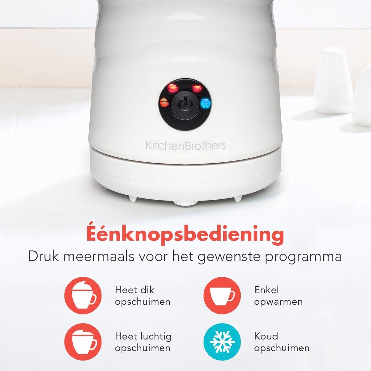 KitchenBrothers - Elektrische Melkopschuimer & Warmhoudfunctie - 240 ml - Wit RVS - 4-in-1 Functie - Modern Keukendesign - Inclusief Garde en Anti-aanbaklaag
