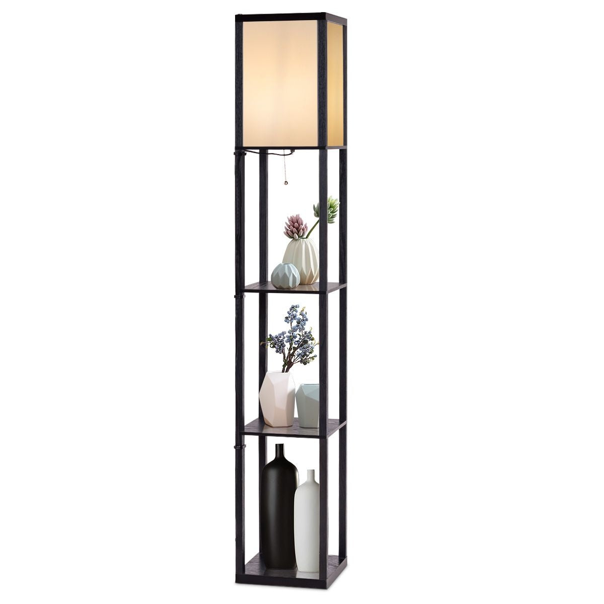 Coast Design Vloerlamp met legplanken | Houten Frame | zwart | 26 x 26 x 160 cm