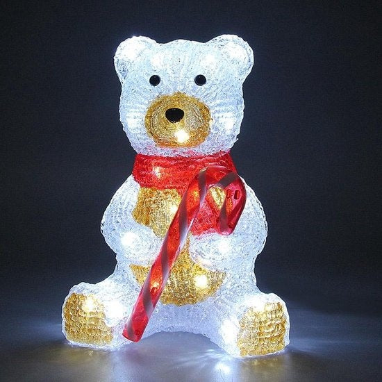 Deuba Kerstfiguur Teddy - LED Acryl 25cm Binnen Buiten – Wit Licht