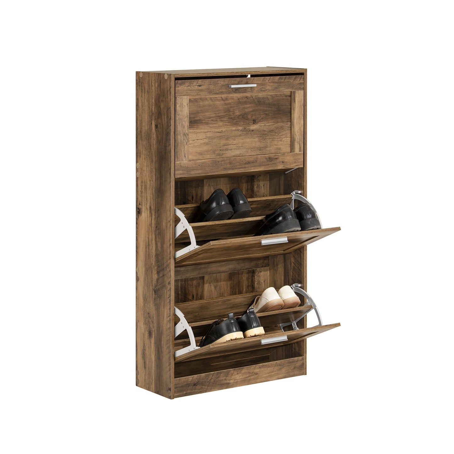 SoBuy FSR137-L-F Schoenenkast - Met 3 Kleppen - 60 x 23 x 115 cm - Donkere Houtkleur