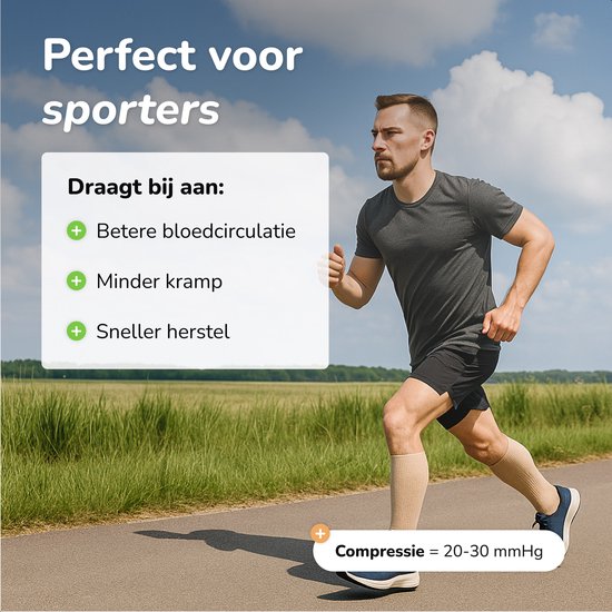 Alyze Compressie kousen - 2 paar - Maat 38-40 - Hoog - 20-30 mmHg - Sokken voor mannen & vrouwen - Medische - Neuropathie - Steunkousen - Diabetes - Doorbloeding, Hardlopen, Vliegtuig, Bed - Nude
